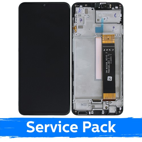 LCD Displejs Saderīgs ar Samsung M236 M23 5G / M336 M33 5G Melns Ar Frame (Service Pack)