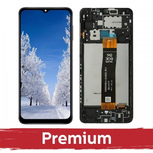 LCD Displejs Saderīgs ar Samsung A127 A12s (Nacho) Melns ar Frame OEM