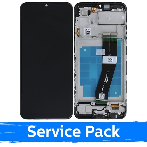 LCD Displejs Saderīgs ar Samsung A035G A03 EU Melns Ar Frame (Service Pack)