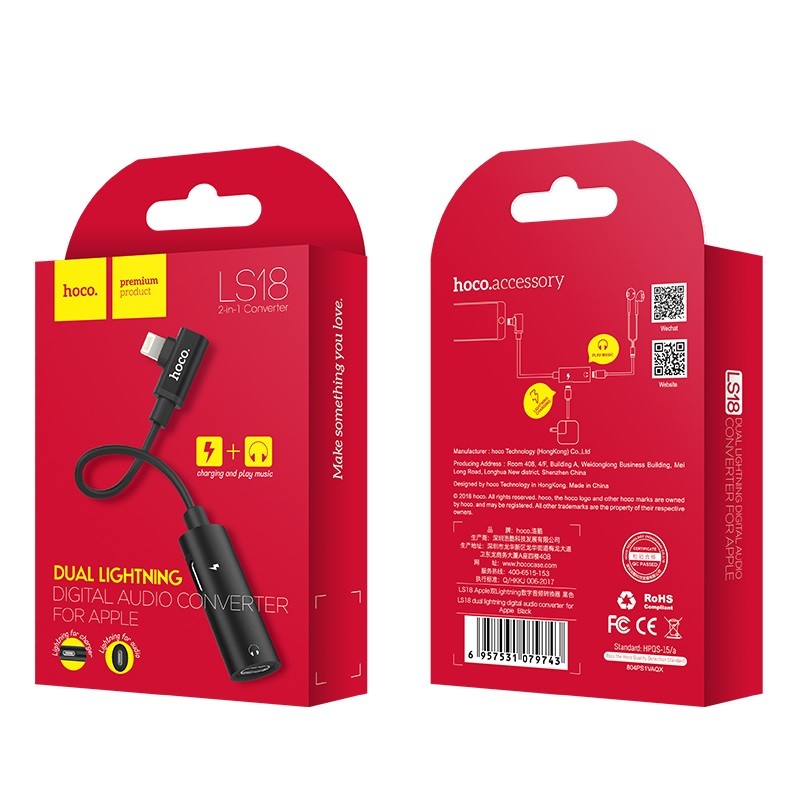 Adapteris Dual "lightning" Hoco LS18 pelēks