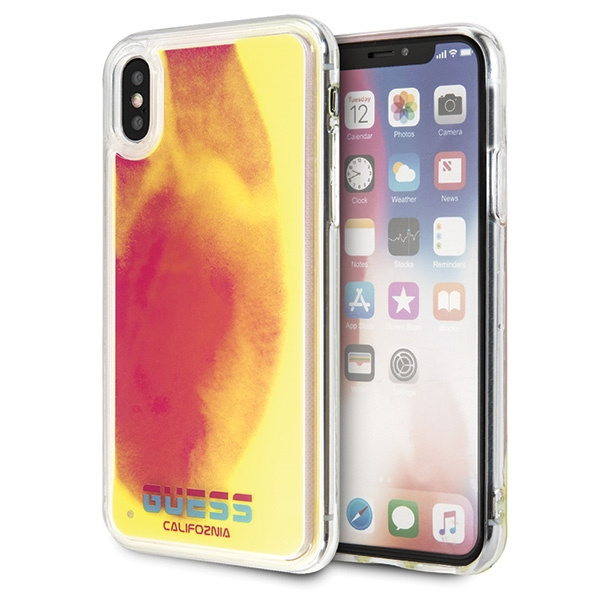 Guess GUHCPXGLCPI iPhone X/Xs rozā cietais maciņš California Glow tumsā