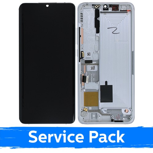 LCD Displejs Saderīgs ar Xiaomi Mi Note 10 (Note 10 Pro / Note 10 Lite) Ar Frame / Glacier Balts / (Service Pack)