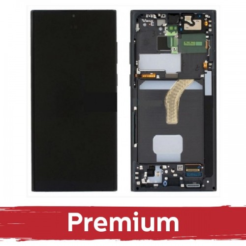 LCD displejs saderīgs ar Samsung S908 S22 Ultra ar rāmi / Phantom melns / OEM
