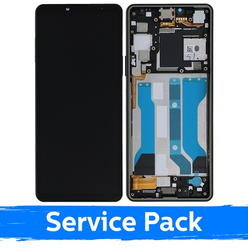 LCD displejs saderīgs ar Sony Xperia 10 V melns ar rāmi (Servisa pakotne)