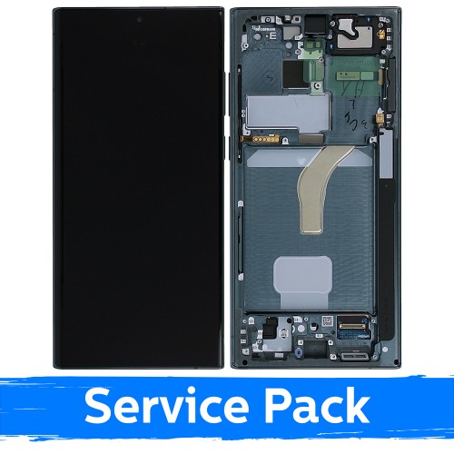 LCD displejs saderīgs ar Samsung S908 S22 Ultra ar rāmi / Zaļš / (Service Pack)