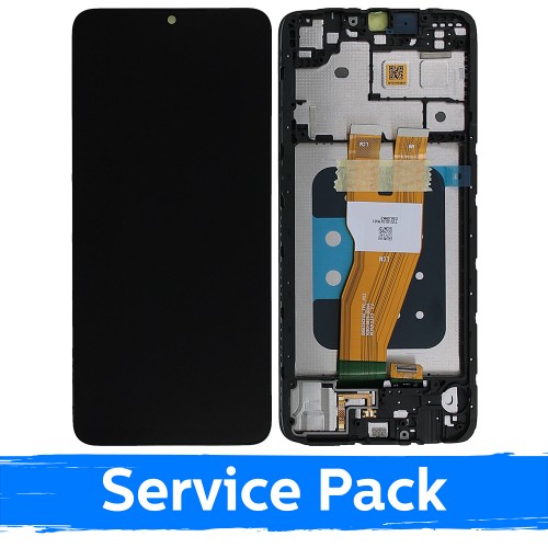 LCD displejs saderīgs ar Samsung A055 A05 melns ar rāmi (Service Pack)