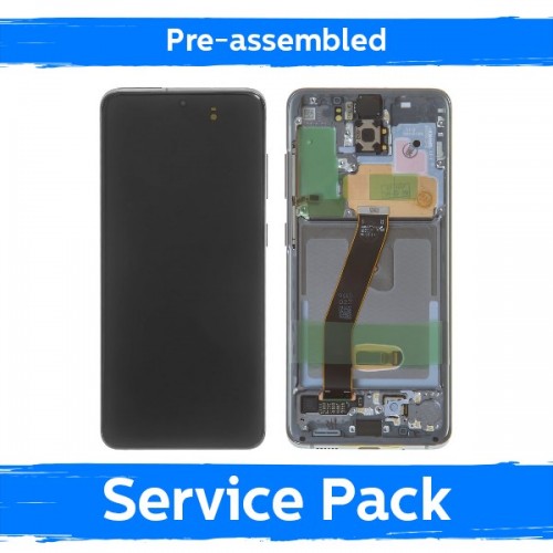 LCD displejs saderīgs ar Samsung G980 (G981) S20 ar rāmi / Cosmic Gray / (Iepriekš salikts Service Pack)