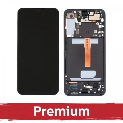 LCD displejs saderīgs ar Samsung S906 S22 Plus ar rāmi / Phantom Black / OEM