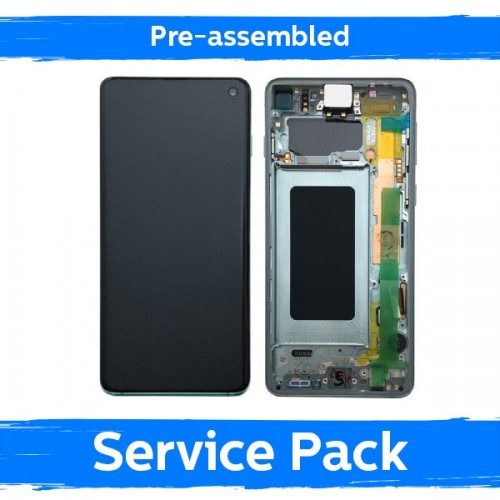 LCD displejs saderīgs ar Samsung G973 S10 ar rāmi / Prism Green / (Iepriekš saliekts Service Pack)