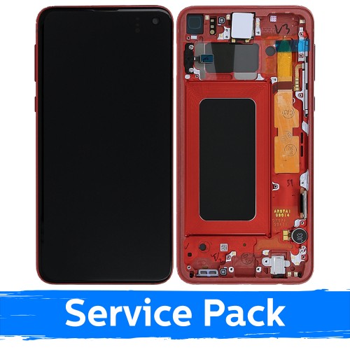 LCD displejs saderīgs ar Samsung G970 S10e ar rāmi / Cardinal Red / (Service Pack)
