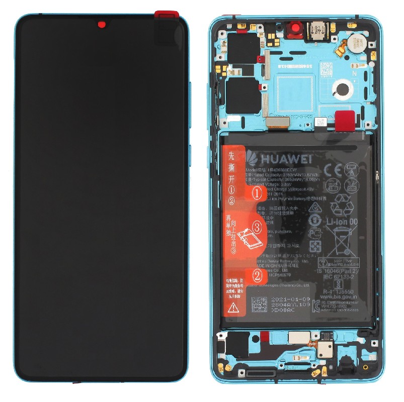 LCD screen Huawei P30 (new version 2021) ar touch screen ar frame un baterija Aurora original (service pack)