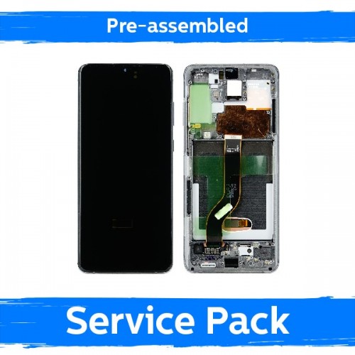 LCD displejs saderīgs ar Samsung G986 (G985) S20 Plus ar rāmi / Cosmic Gray / (Iepriekš samontēts Service Pack)