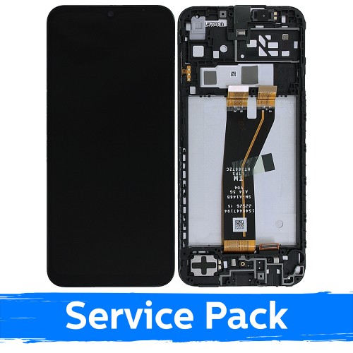 LCD displejs saderīgs ar Samsung A145F A14 4G (non-EU) melns ar rāmi (Service Pack)
