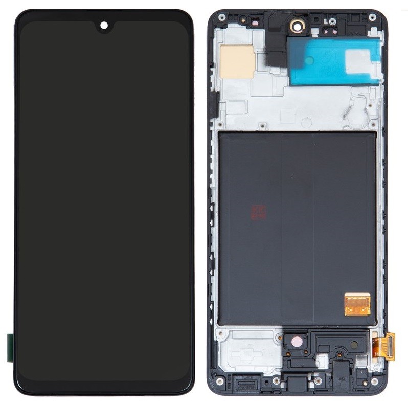 LCD screen Samsung A515 A51 2020 ar touch screen un frame Melns OLED (real size)