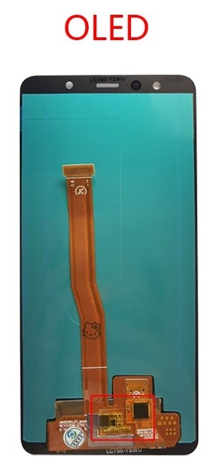 LCD screen Samsung A750 A7 2018 ar touch screen Melns OLED (real size)