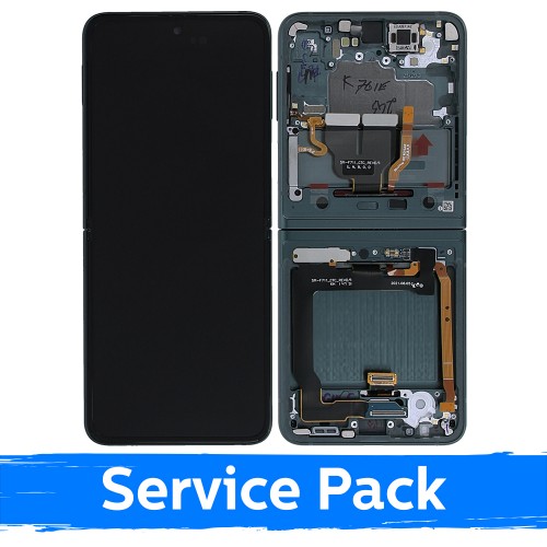 LCD displejs saderīgs ar Samsung F711 Z Flip3 (INNER) ar rāmi / Zaļš / (Service Pack)