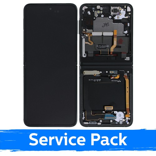LCD displejs saderīgs ar Samsung F711 Z Flip3 (INNER) ar rāmi / Phantom Black / (Service Pack)