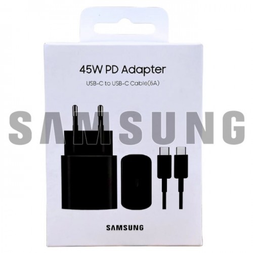 Lādētājs Samsung EP-TA845 melns 45W (ar iepakojumu) + Type-C 100cm kabelis / 100% oriģināls /