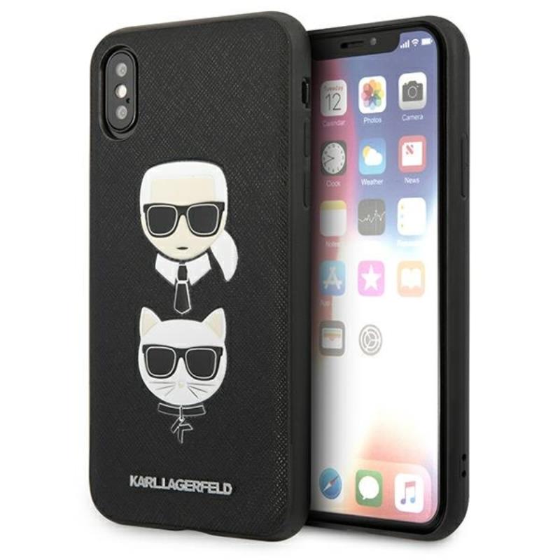 Karl Lagerfeld Saffiano Karl&Choupette Head viedtālruņa apvalks iPhone X/XS - melns