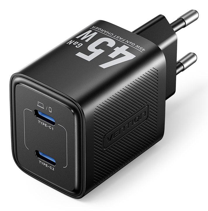 Vention FEFB0-EU 45W USB-C tīkla lādētājs 2 porti melns