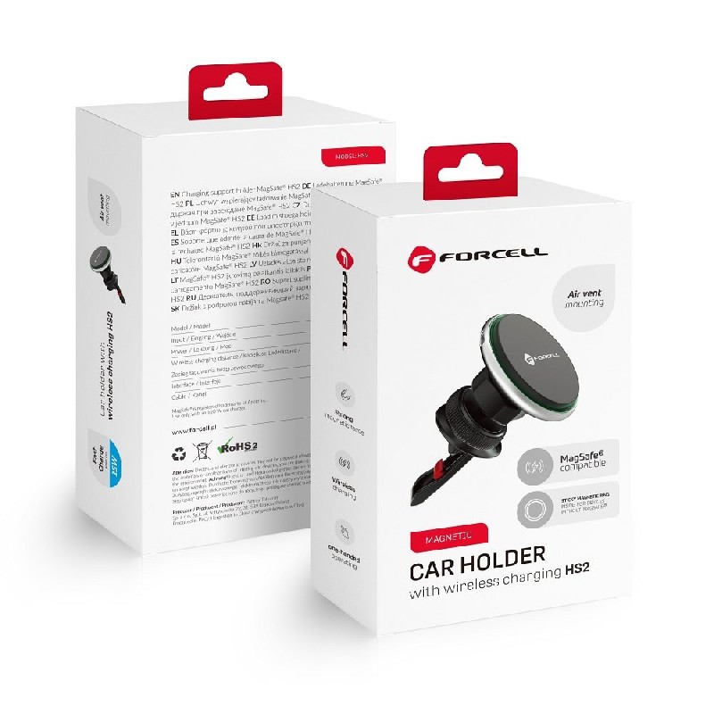 Bezvadu auto lādētājs+holder Forcell (HS2) (MagSafe 15W) priekš using on ventilation grille melns