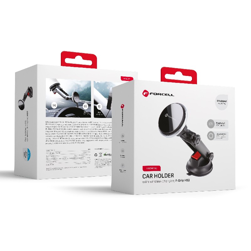 Bezvadu auto lādētājs+holder Forcell (HS2) (MagSafe 15W) priekš using on console/window melns