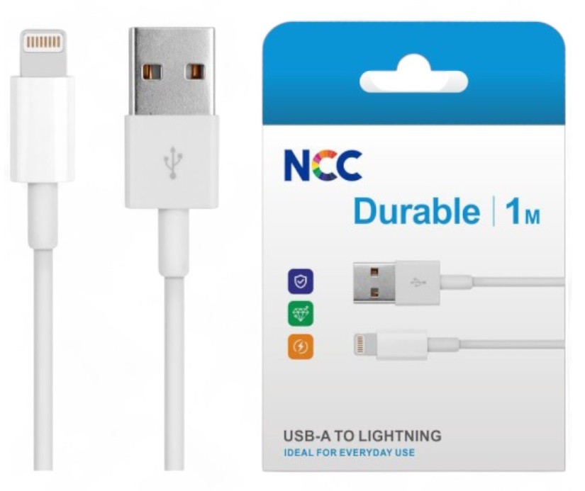 USB kabelis NCC "lightning" balts 1m