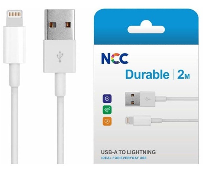 USB kabelis NCC "lightning" balts 2m