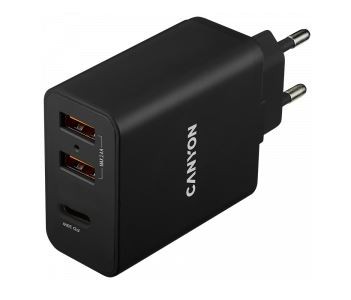Lādētājs CANYON H-08 (2xUSB; 1xUSB-C 30W) melns