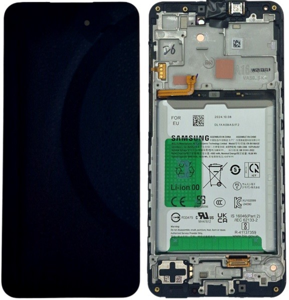 LCD screen Samsung A166 A16 5G ar touch screen un frame un baterija Melns original (service pack)