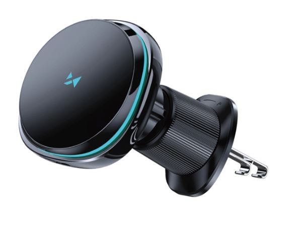 Bezvadu auto lādētājs+holder Wozinsky (WCT5-6S2Y) Magnetic (MagSafe 15W) priekš using on ventilation grille melns