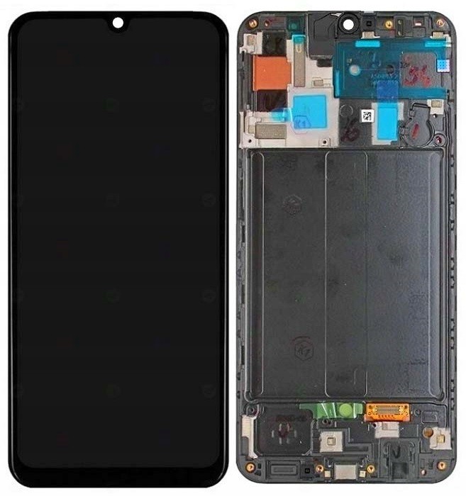 LCD screen Samsung A505 A50 2019 ar touch screen un frame Melns original (service pack)