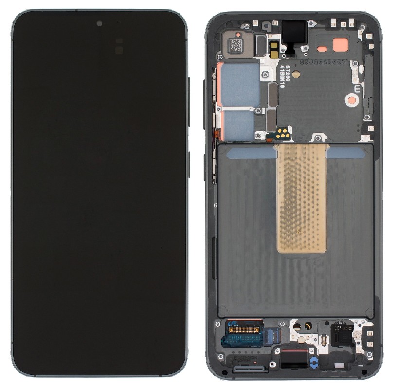 LCD screen Samsung S911 S23 5G ar touch screen un frame Phantom Melns original (assembled service pack)