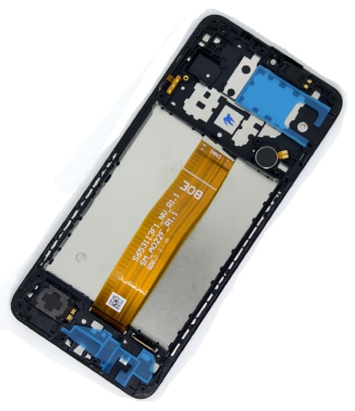 LCD screen Samsung A022F A02 (A125F LCD brūns flex) ar touch screen ar frame Melns original (used Grade A)