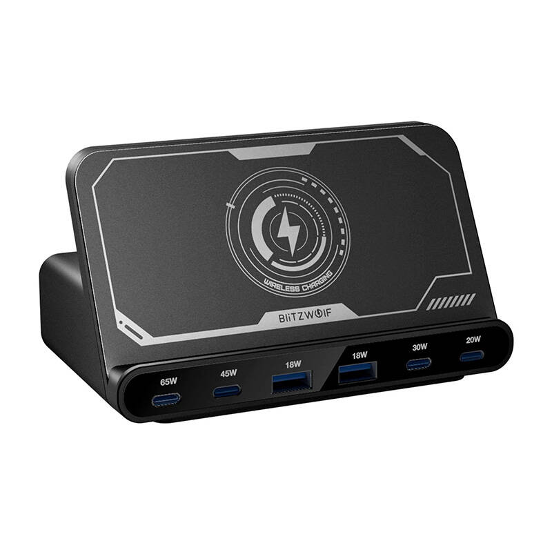 Blitzwolf BW-S27 160 W, 2xUSB-A, 4xUSB-C, 15 W bezvadu lādētājs (melns)