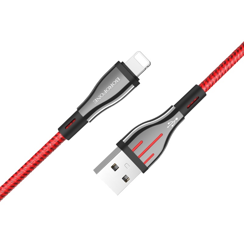 Borofone Highway - 1.2m USB to Lightning Connection kabelis (melns / sarkans)