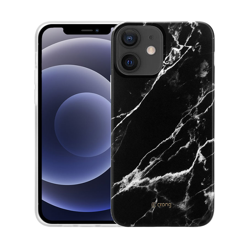 Crong Marble maciņš - iPhone 12 Mini maciņš (melns)