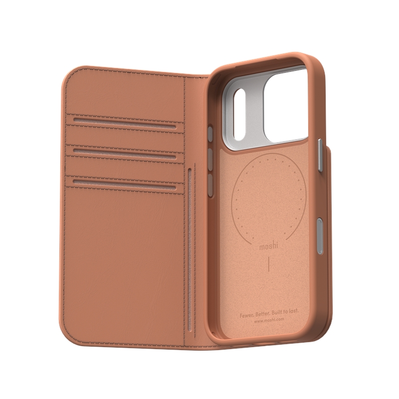 Moshi Overture MagSafe - Leather 3-in-1 Flip maciņš iPhone 17 Pro (Misty Coral)