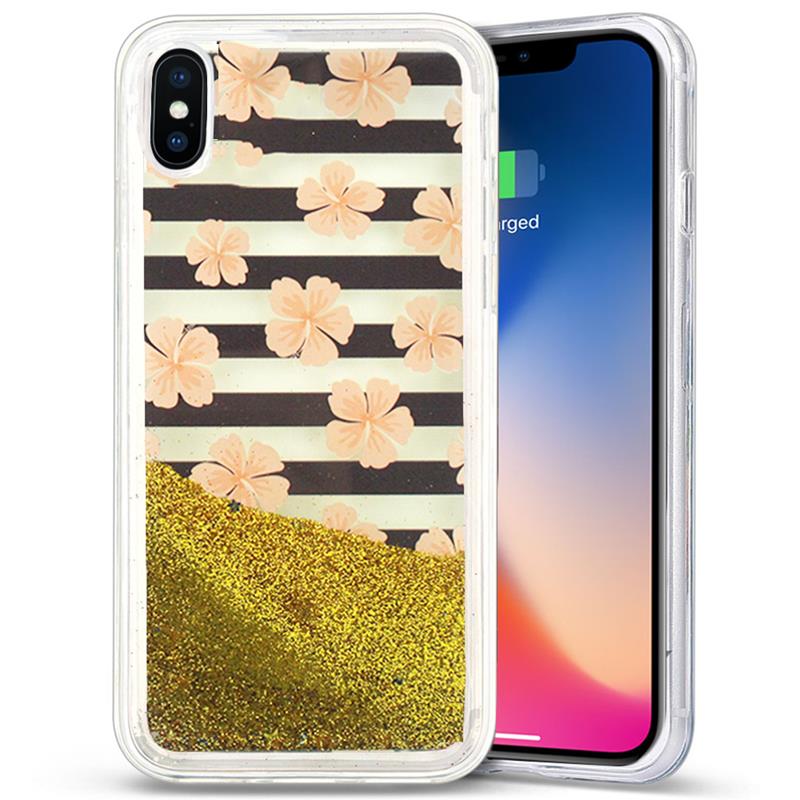 Zizo Liquid Glitter Star maciņš iPhone X (rozā Flowers)