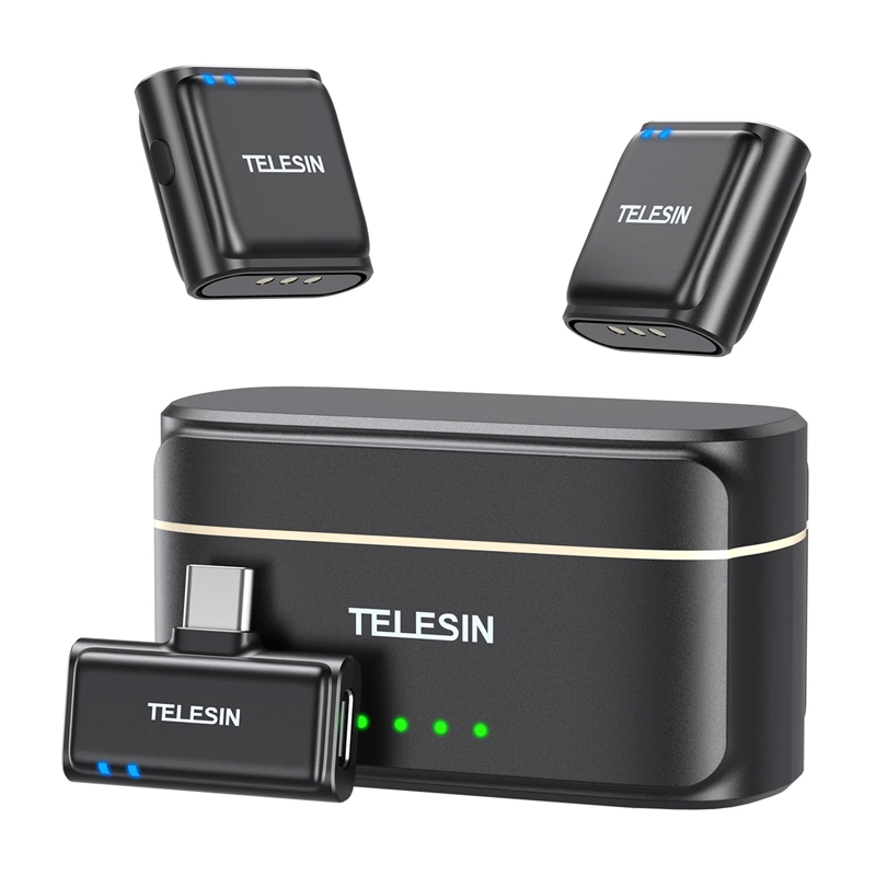 TELESIN bezvadu piespraužamais mikrofons + portatīvais lādētājs tālruņiem (USB-C)