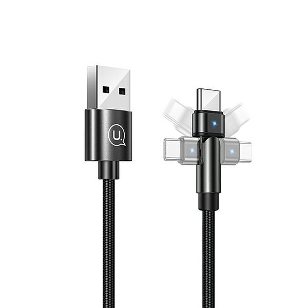 USAMS Rotējošs pīts kabelis U60 2A USB-C 1M melns