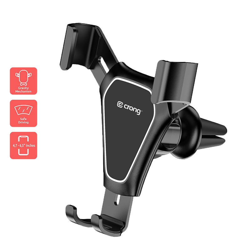 Crong Gravity Auto-Clip Car turētājs - Gravity car turētājs 4.7"- 6.5" phones (melns)