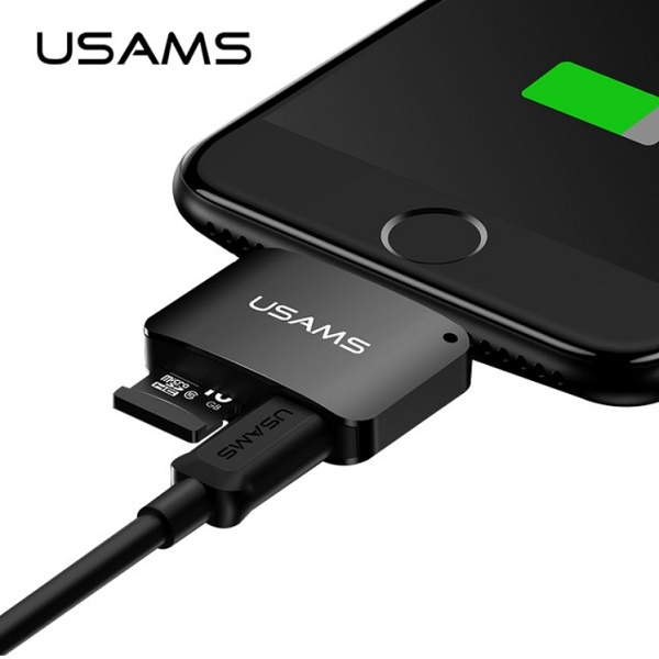 USAMS Adapteris 2IN1 MICRO USB-LIGHTNING + SD karšu lasītājs melns