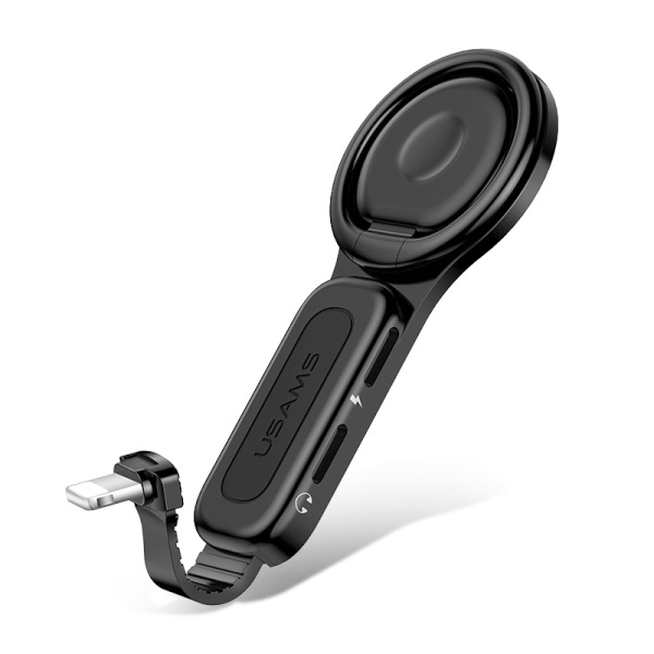 USAMS Adapteris AU06 2w1 Lightning - 2 x lightning + gredzena turētājs melns SJ274LN01 (US-SJ274)