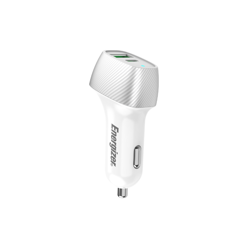 Energizer Ultimate - USB-C & USB-A 38W PD + QC3.0 auto lādētājs (balts / sudrabs)