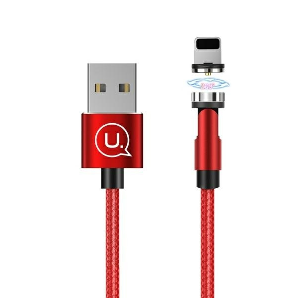 USAMS Kabelis magnētisks U59 LIGHTNING 2.1A FAST CHARGE 1M pīts sarkans SJ472USB02 (US-SJ472) regulējams leņķis