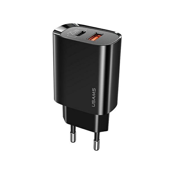 USAMS Tīkla lādētājs 1XUSB-C+1XUSB T35 20W (tikai galviņa) PD3.0 +QC3.0 FAST CHARGING melns CC121TC02 (US-CC121)