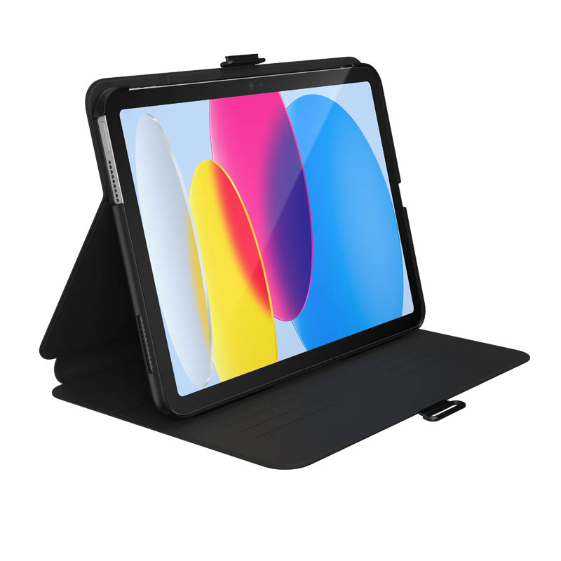 Speck Balance Folio – iPad 11" (2025) / 10.9" (2022) maciņš with MICROBAN Coating w/Magnet & statīvs up (melns)