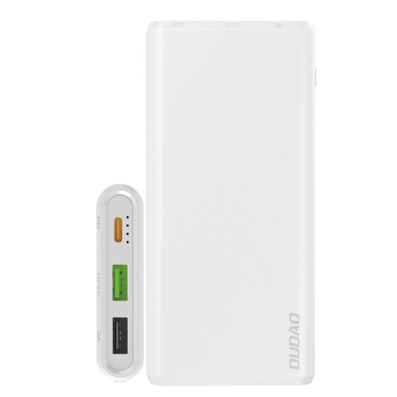DUDAO portatīvais lādētājs 2XUSB / 1XUSB TYP-C 10000MAH 18W balts