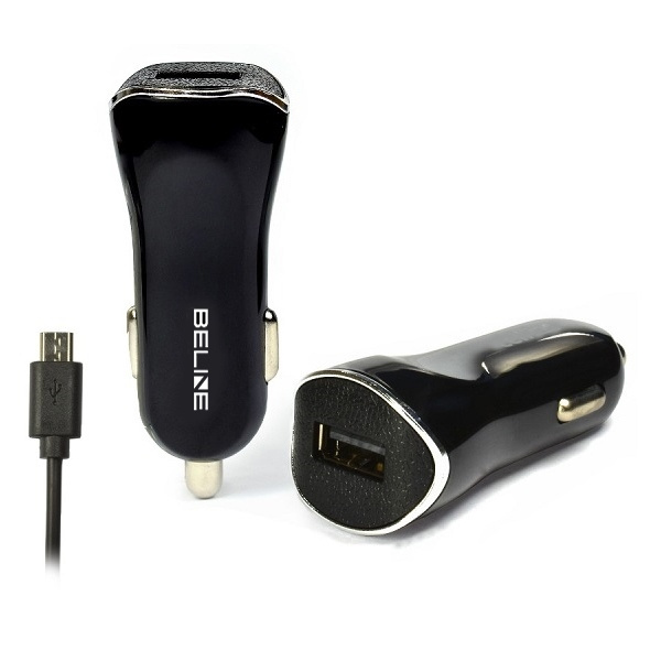 Beline auto lādētājs 1xUSB + microUSB 1A melns